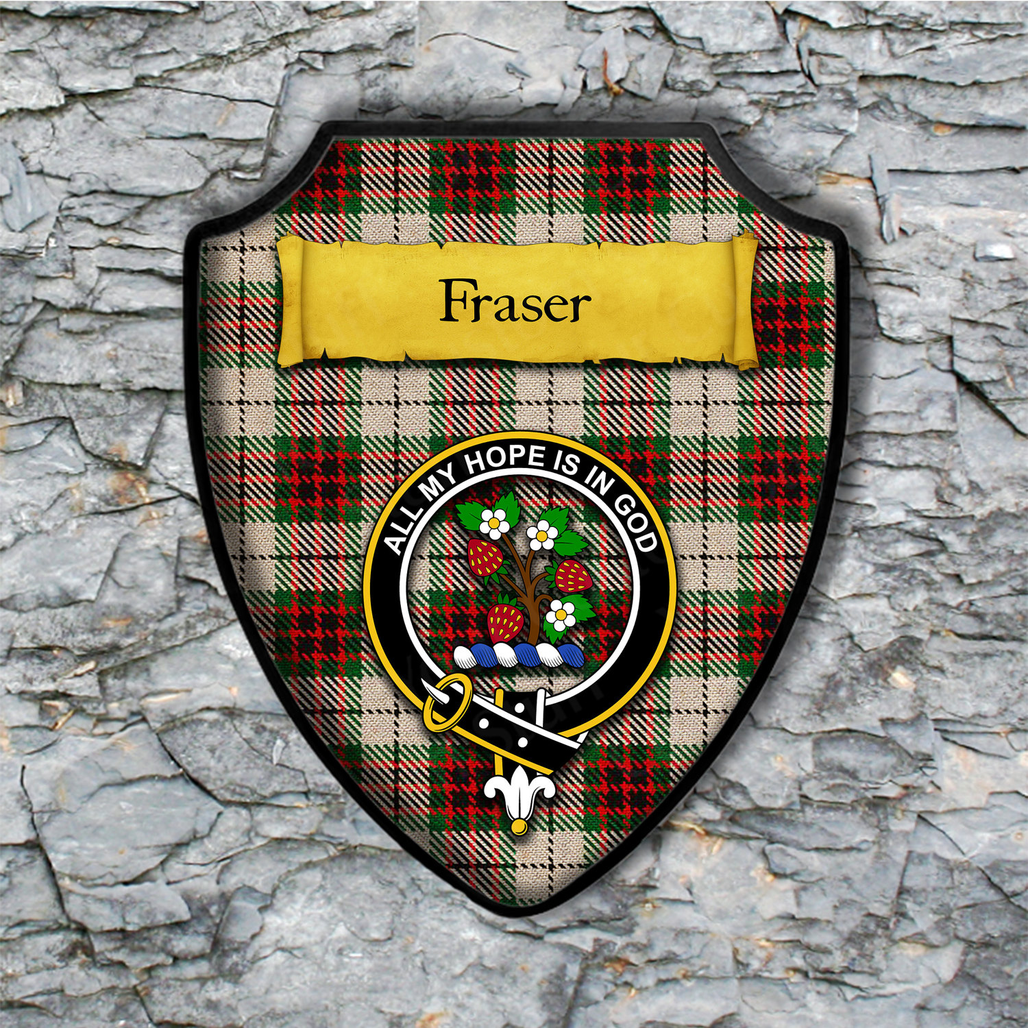 Fraser Shield Plaque With Scottish Clan Coat Of Arms Badge On Clan 