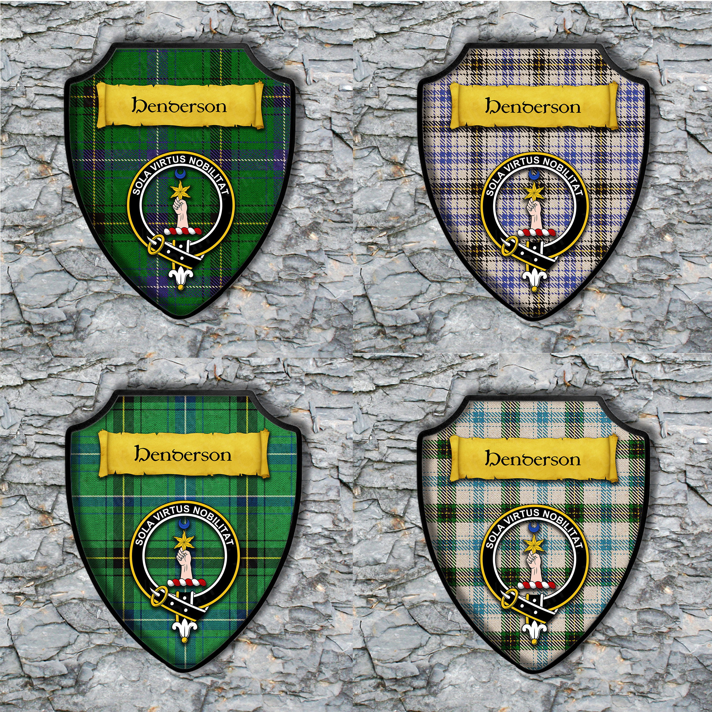 Henderson Shield Plaque with Scottish Clan Coat of Arms Badge on Clan