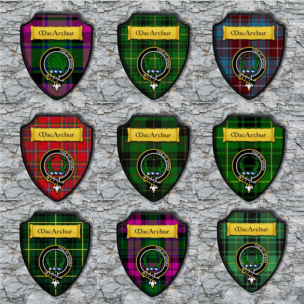 MacArthur Shield Plaque with Scottish Clan Coat of Arms Badge on Clan