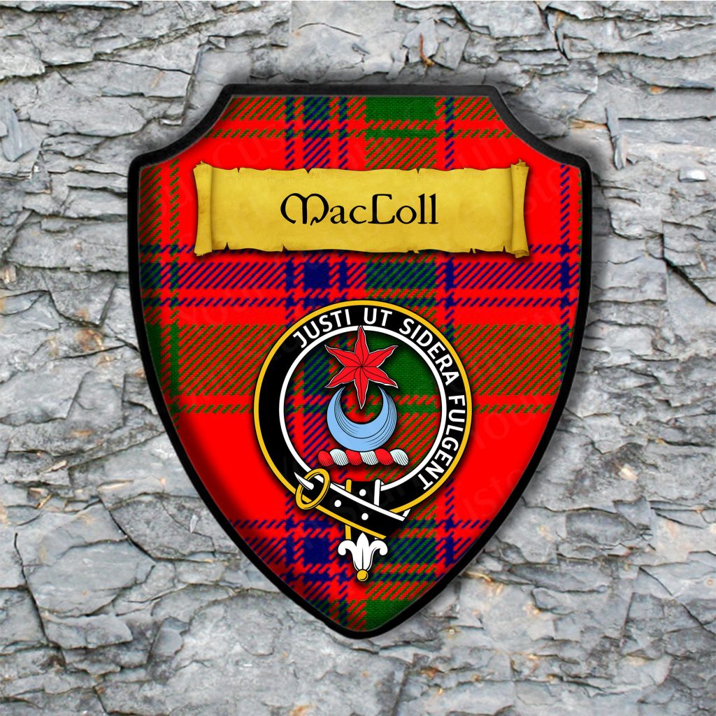 Macmillan Shield Plaque With Scottish Clan Coat Of Arms Badge On Clan Plaid Tartan Background 0019