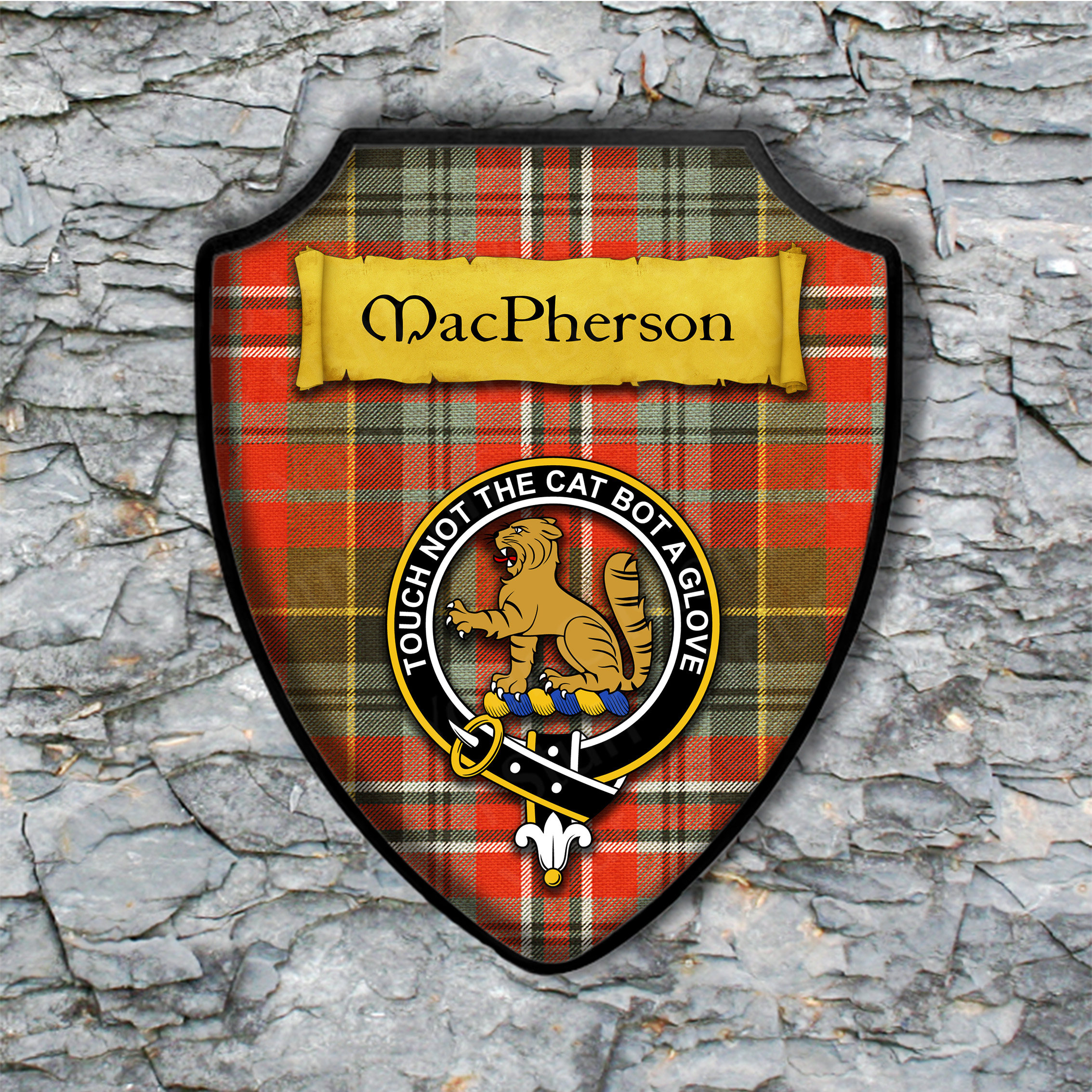 MacPherson Shield Plaque with Scottish Clan Coat of Arms Badge on Clan 